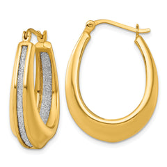 Sterling Silver Gold-tone Polished and Twisted Glitter In and Out Oval Hoop Earrings