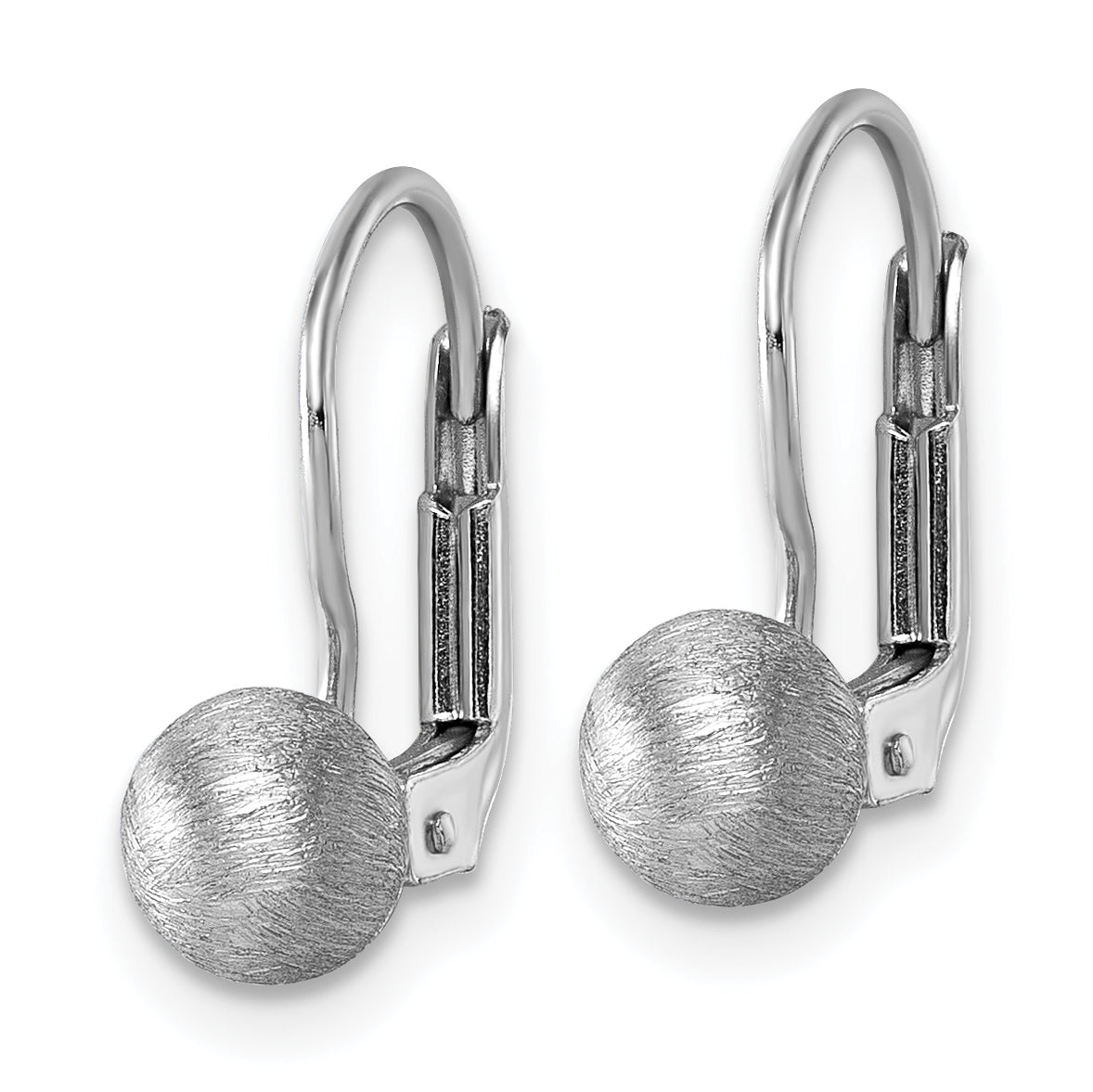Sterling Silver Rhodium-plated Scratch Finish 5.00mm Ball Leverback Earrings
