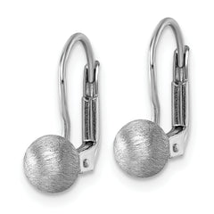 Sterling Silver Rhodium-plated Scratch Finish 5.00mm Ball Leverback Earrings
