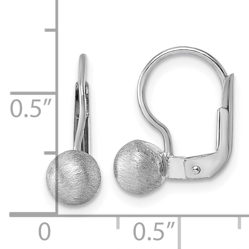 Sterling Silver Rhodium-plated Scratch Finish 5.00mm Ball Leverback Earrings