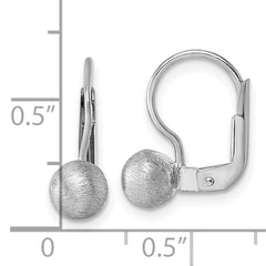 Sterling Silver Rhodium-plated Scratch Finish 5.00mm Ball Leverback Earrings