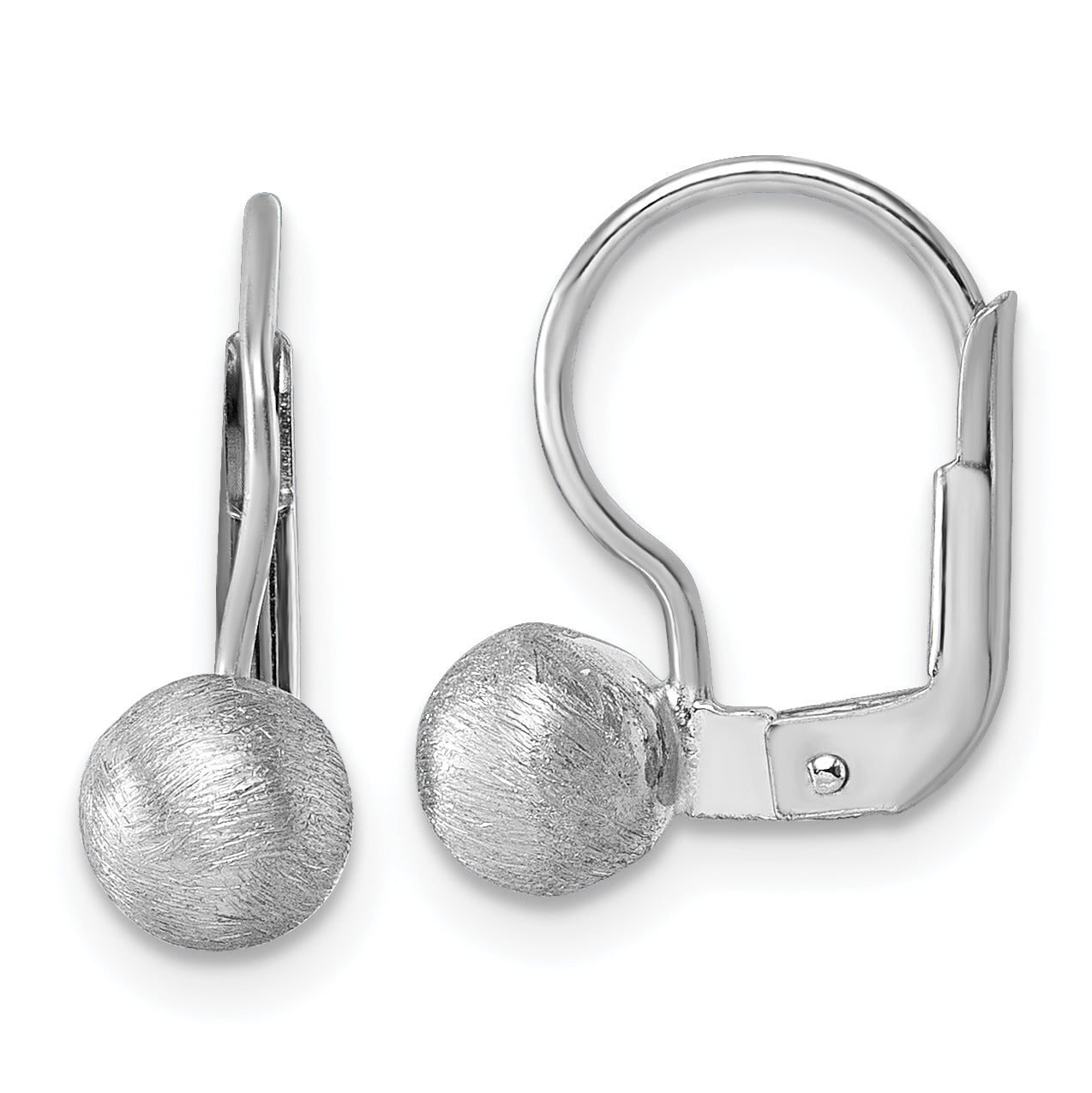 Sterling Silver Rhodium-plated Scratch Finish 5.00mm Ball Leverback Earrings
