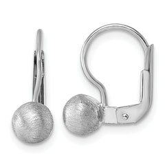 Sterling Silver Rhodium-plated Scratch Finish 5.00mm Ball Leverback Earrings