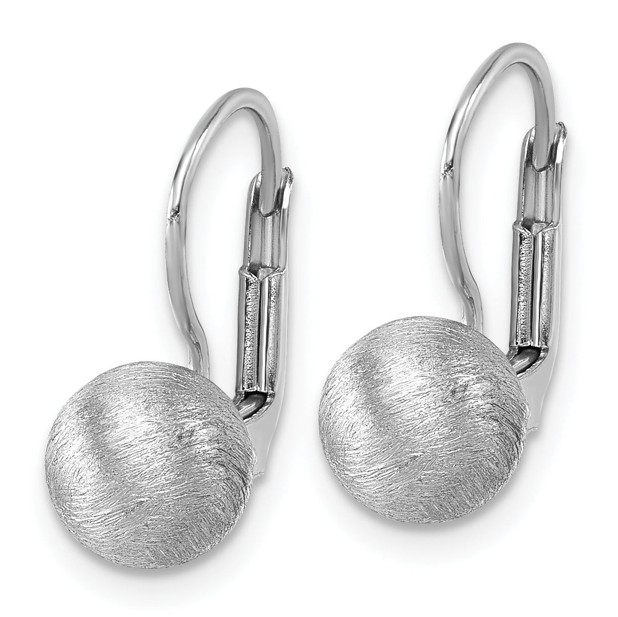 Sterling Silver Rhodium-plated Scratch Finish 7.00mm Ball Leverback Earrings Secondary image