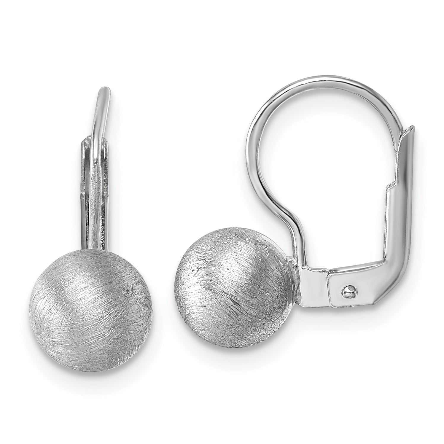 Sterling Silver Rhodium-plated Scratch Finish 7.00mm Ball Leverback Earrings Main image