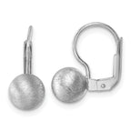 Sterling Silver Rhodium-plated Scratch Finish 7.00mm Ball Leverback Earrings
