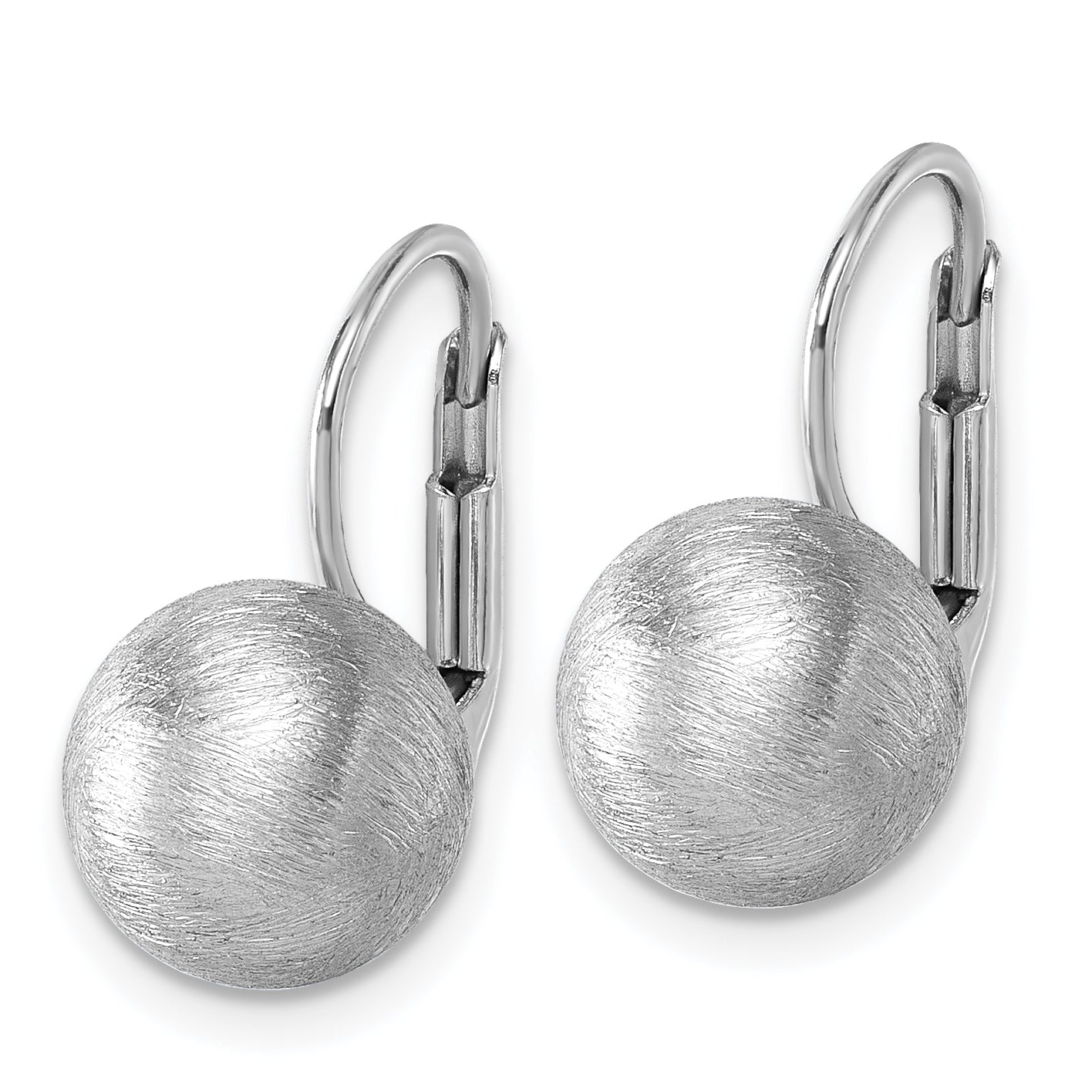 Sterling Silver Rhodium-plated Scratch Finish 10.00mm Ball Leverback Earrings Secondary image