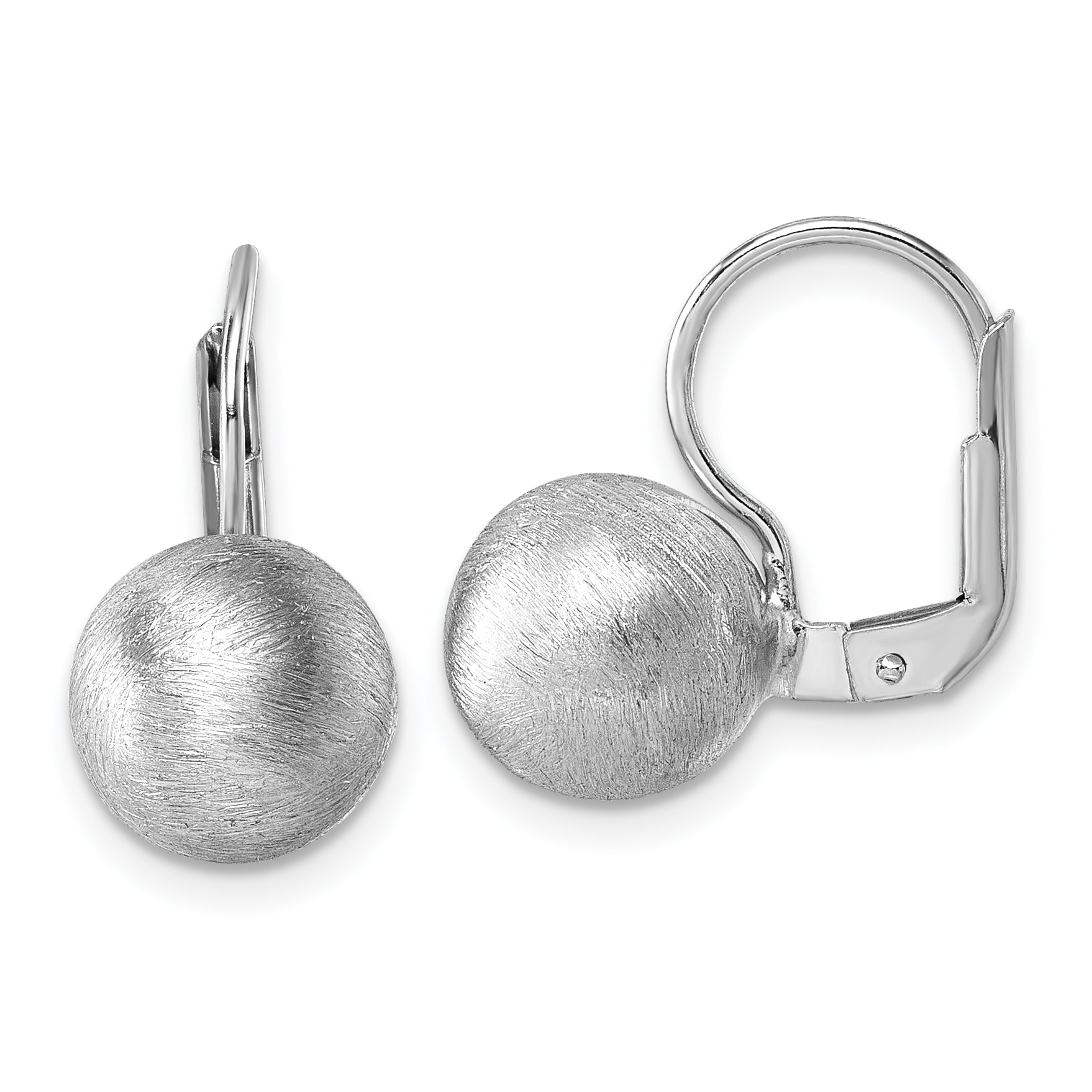 Sterling Silver Rhodium-plated Scratch Finish 10.00mm Ball Leverback Earrings Main image