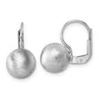 Sterling Silver Rhodium-plated Scratch Finish 10.00mm Ball Leverback Earrings