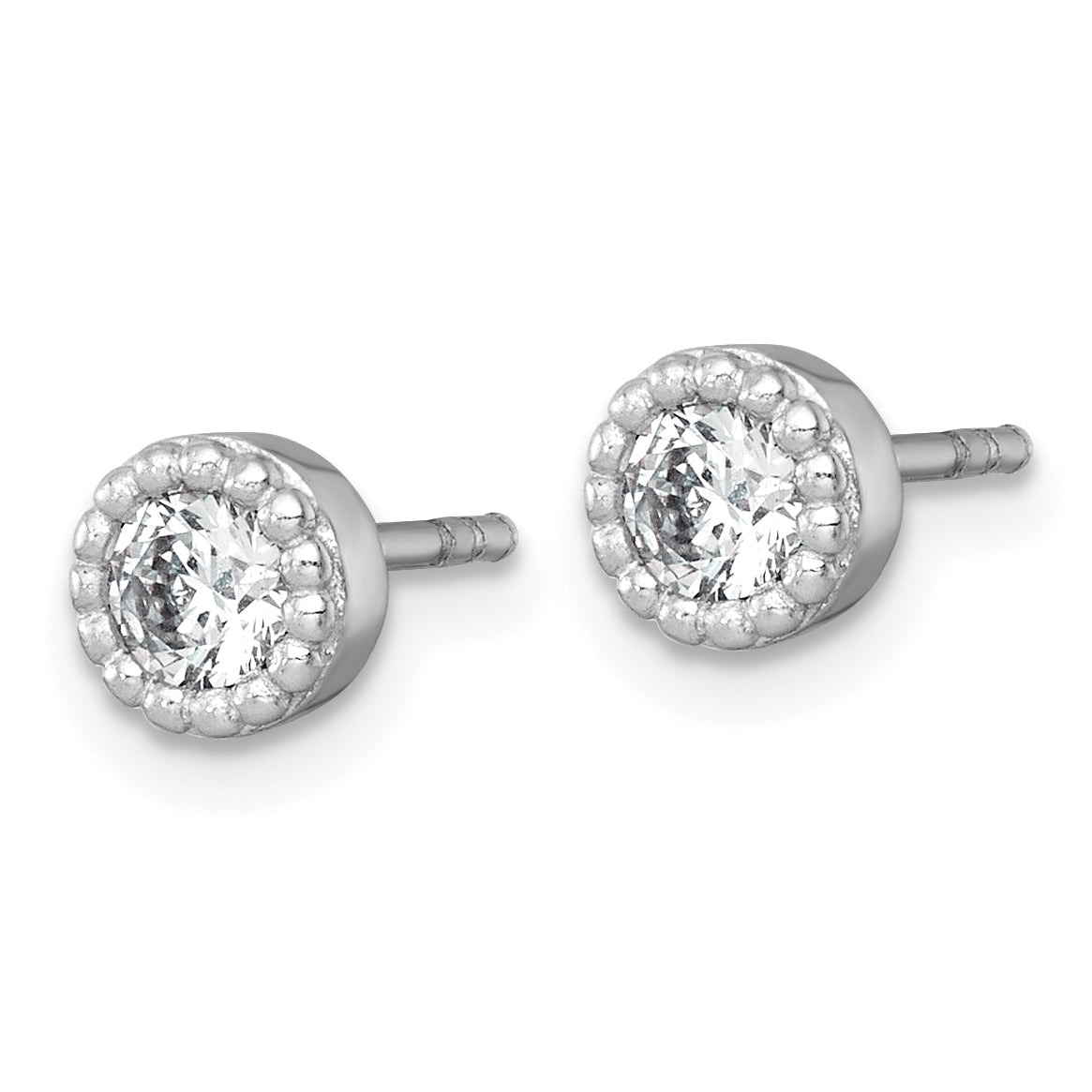 Sterling Silver Rhodium-plated Polished Beaded 6mm CZ Stud Earrings