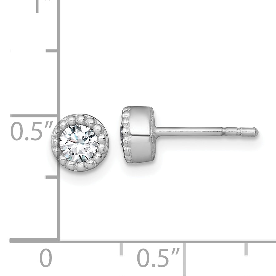 Sterling Silver Rhodium-plated Polished Beaded 6mm CZ Stud Earrings