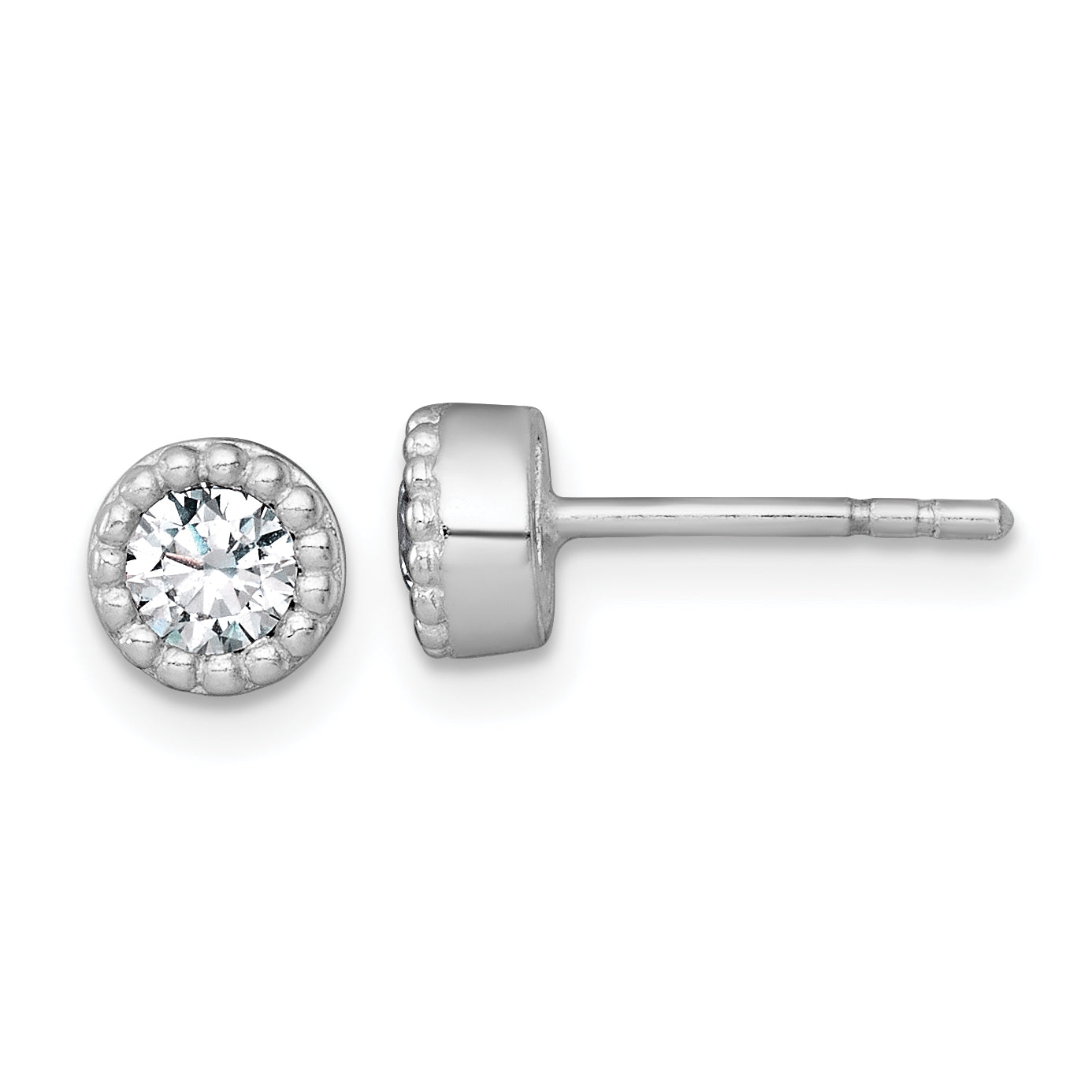 Sterling Silver Rhodium-plated Polished Beaded 6mm CZ Stud Earrings