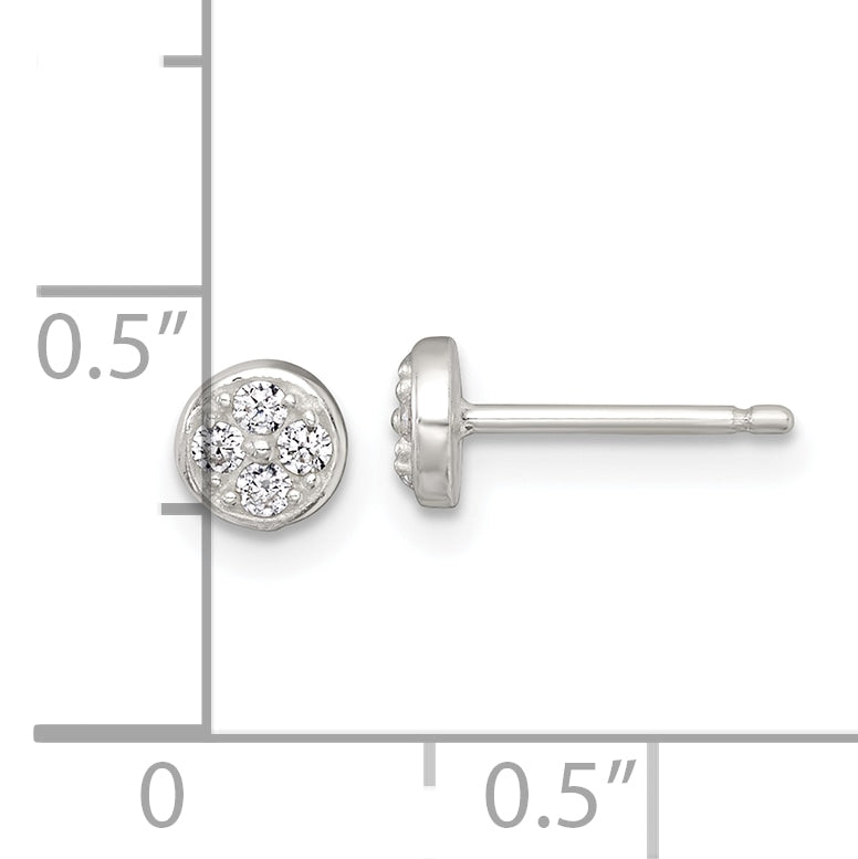 Sterling Silver Polished White CZ Cluster 5.00mm Circle Post Earrings