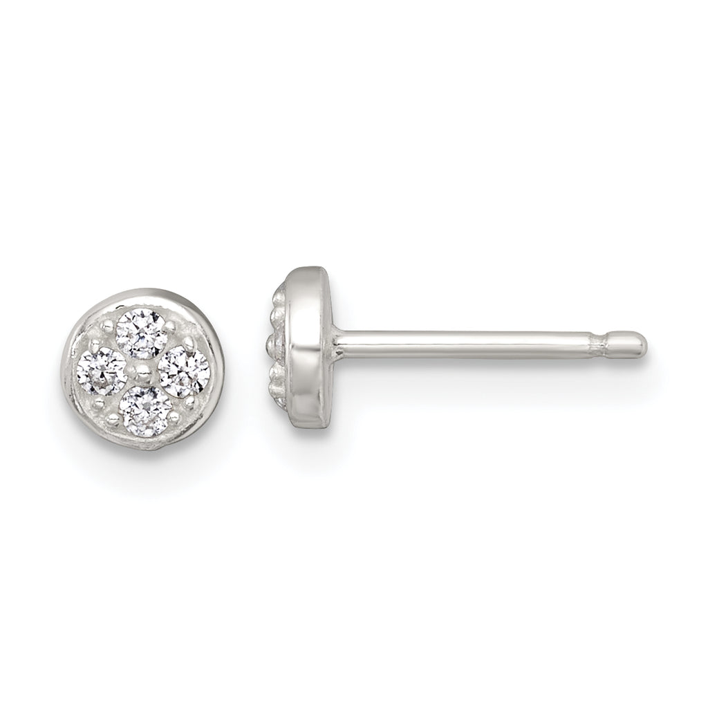 Sterling Silver Polished White CZ Cluster 5.00mm Circle Post Earrings