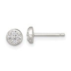 Sterling Silver Polished White CZ Cluster 5.00mm Circle Post Earrings