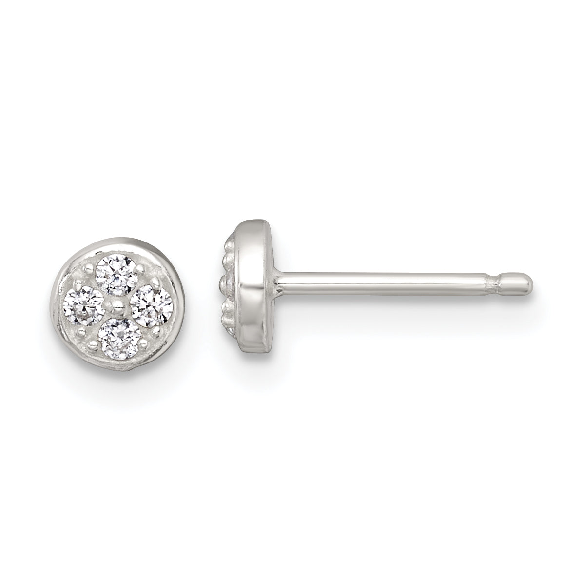 Sterling Silver Polished White CZ Cluster 5.00mm Circle Post Earrings