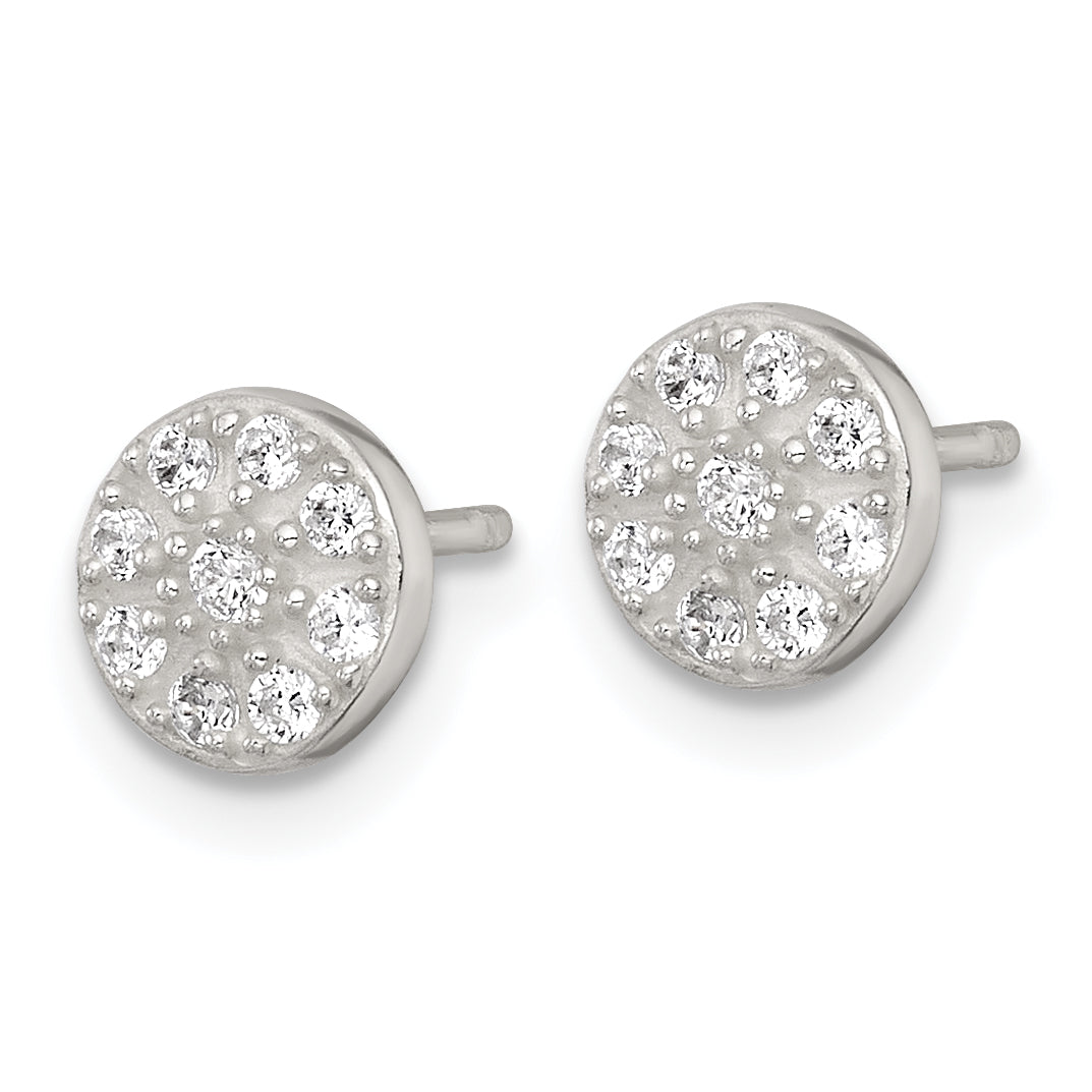 Sterling Silver Polished White CZ Cluster 7.00mm Circle Post Earrings