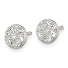 Sterling Silver Polished White CZ Cluster 7.00mm Circle Post Earrings