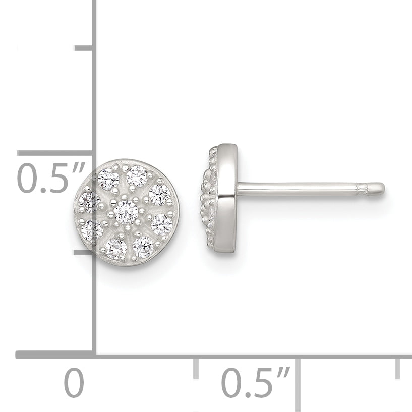 Sterling Silver Polished White CZ Cluster 7.00mm Circle Post Earrings