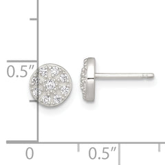 Sterling Silver Polished White CZ Cluster 7.00mm Circle Post Earrings