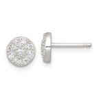 Sterling Silver Polished White CZ Cluster 7.00mm Circle Post Earrings