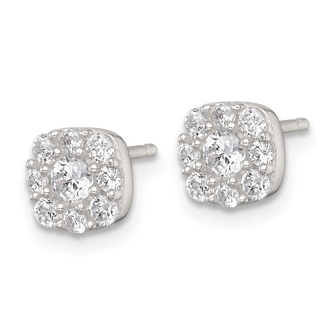 Sterling Silver Polished White CZ Cluster 6.85mm Post Earrings