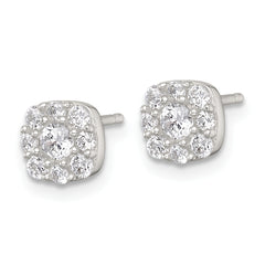 Sterling Silver Polished White CZ Cluster 6.85mm Post Earrings