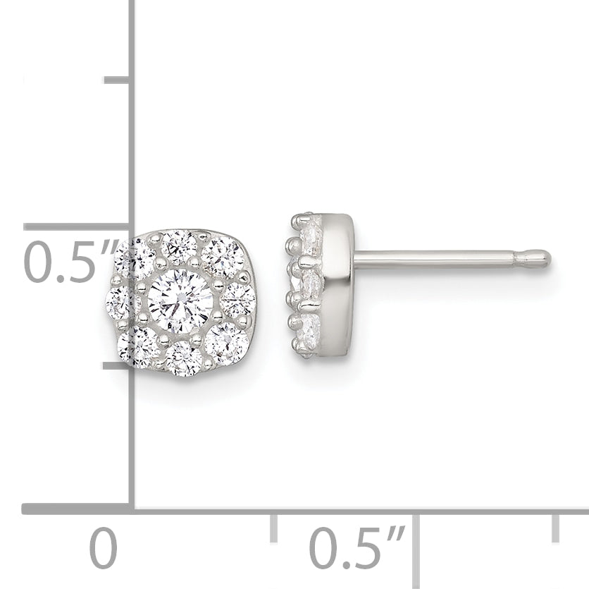 Sterling Silver Polished White CZ Cluster 6.85mm Post Earrings