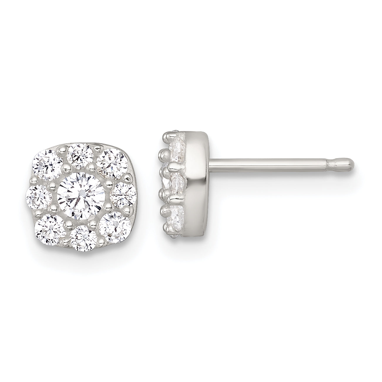 Sterling Silver Polished White CZ Cluster 6.85mm Post Earrings Main image