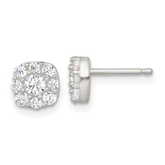 Sterling Silver Polished White CZ Cluster 6.85mm Post Earrings
