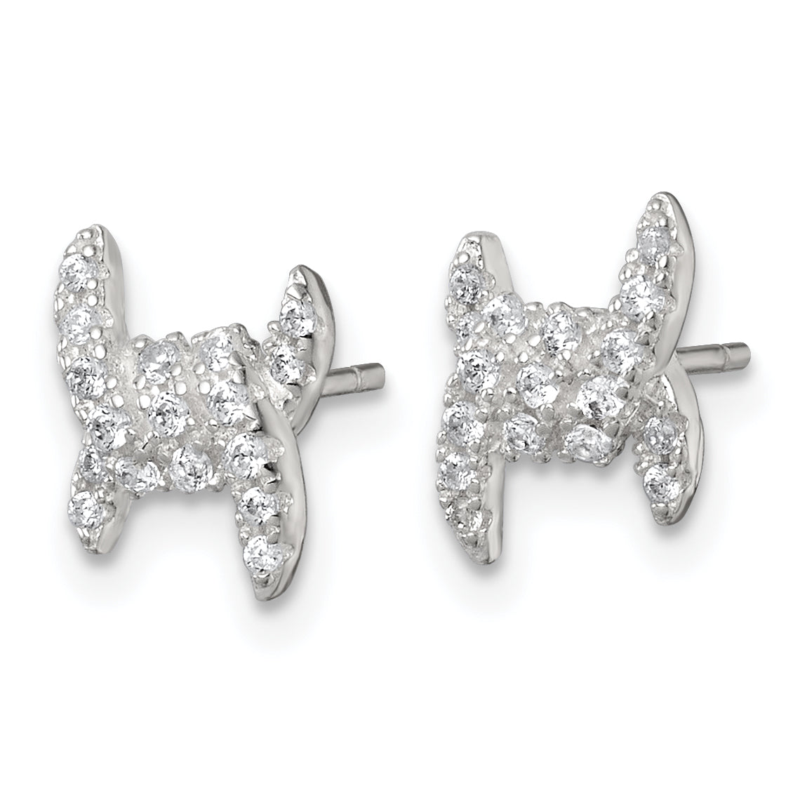 Sterling Silver Polished Fancy Ribbon CZ Post Earrings