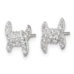 Sterling Silver Polished Fancy Ribbon CZ Post Earrings