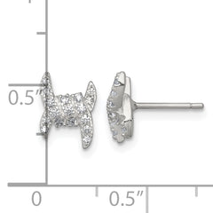 Sterling Silver Polished Fancy Ribbon CZ Post Earrings