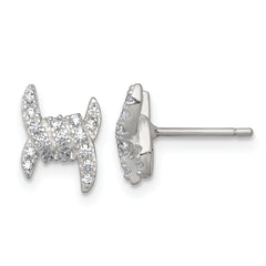 Sterling Silver Polished Fancy Ribbon CZ Post Earrings