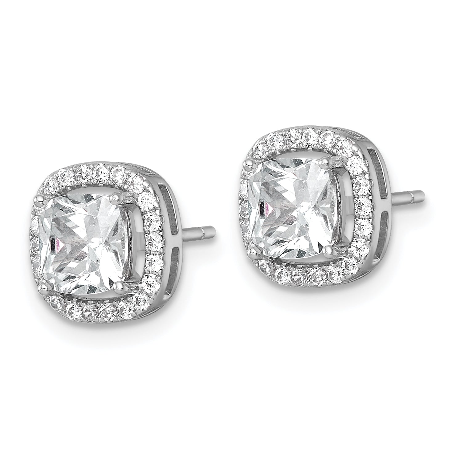 Sterling Silver Rhodium-plated Polished 10.0mm Cushion CZ Halo Post Earrings Secondary image