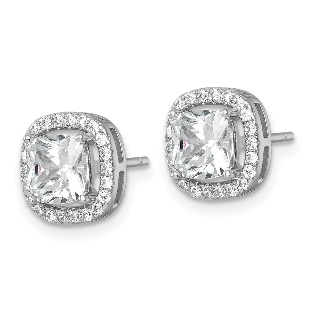 Sterling Silver Rhodium-plated Polished 10.0mm Cushion CZ Halo Post Earrings