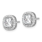 Sterling Silver Rhodium-plated Polished 10.0mm Cushion CZ Halo Post Earrings
