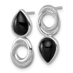 Sterling Silver Rhodium-plated Polished Black Agate Teardrop and Circle Mis-Matched Post Earrings