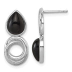 Sterling Silver Rhodium-plated Polished Black Agate Teardrop and Circle Mis-Matched Post Earrings