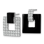 Sterling Silver Rhodium-plated Polished CZ  and Black Agate Square Dangle Mis-Matched Post Earrings