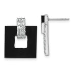 Sterling Silver Rhodium-plated Polished CZ  and Black Agate Square Dangle Mis-Matched Post Earrings