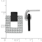 Sterling Silver Rhodium-plated Polished CZ  and Black Agate Square Dangle Mis-Matched Post Earrings