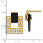 Sterling Silver Gold-tone Polished CZ and Black Agate Square Dangle Mis-Matched Post Earrings
