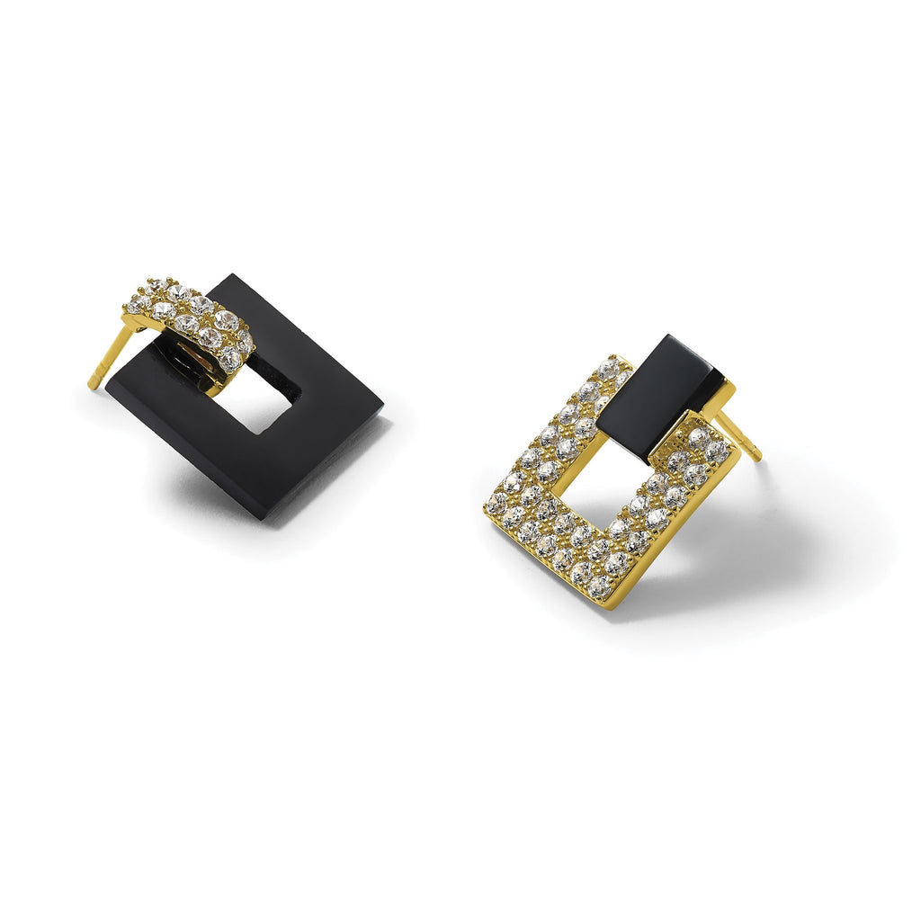 Square Cubic Zirconia Stud Dangle Earrings in Gold-Plated Sterling Silver - Sophia Jewelers