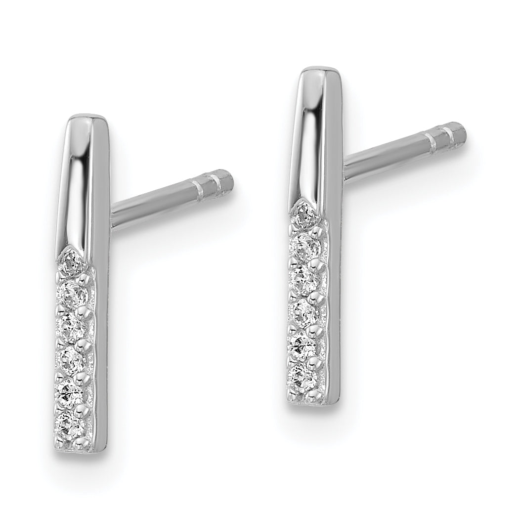 Sterling Silver Rhodium-plated CZ Polished Bar Post Earrings Secondary image