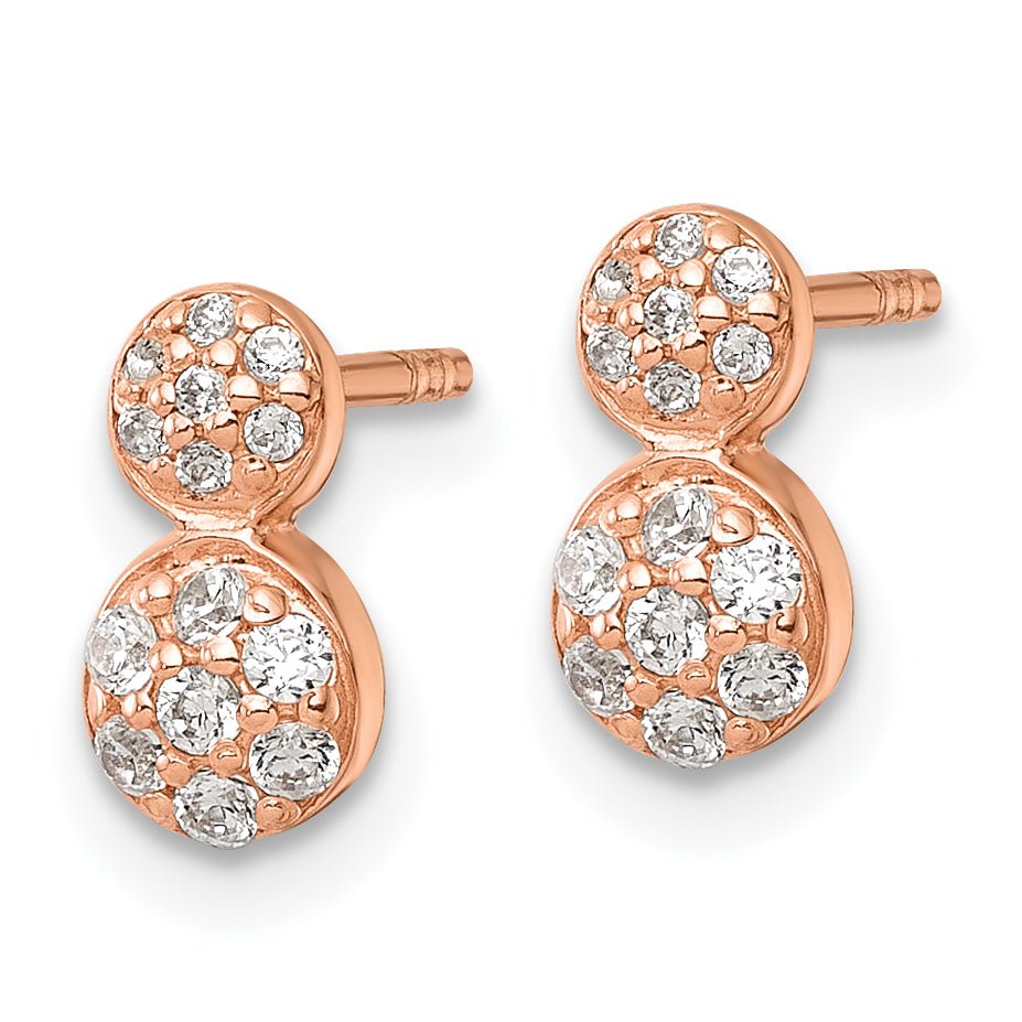 Sterling Silver Rose Gold-plated Polished Fancy CZ Two Circles Post Earrings