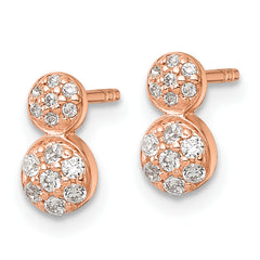 Sterling Silver Rose Gold-plated Polished Fancy CZ Two Circles Post Earrings