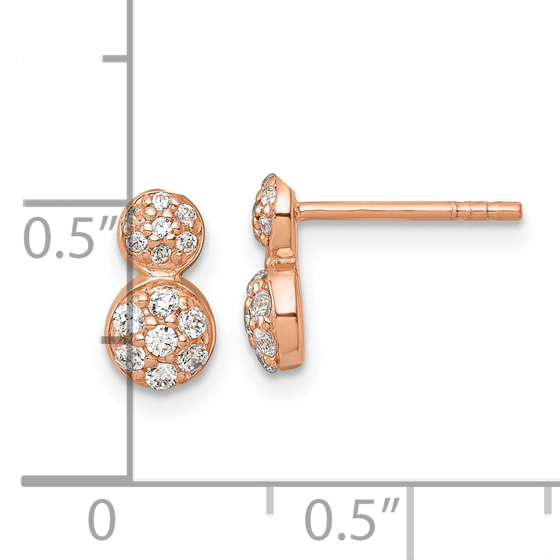 Sterling Silver Rose Gold-plated Polished Fancy CZ Two Circles Post Earrings