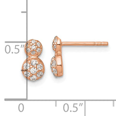 Sterling Silver Rose Gold-plated Polished Fancy CZ Two Circles Post Earrings