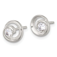 Sterling Silver Polished CZ in Circle Post Earrings